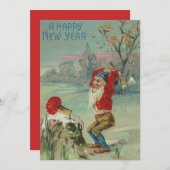 ヴィンテージハッピーニューイヤー格言切るキノコ シーズンカード (正面/裏面)