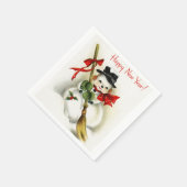 ヴィンテージハッピーニューイヤー雪だるまホワイトペーパーナプキン スタンダードカクテルナプキン (角)