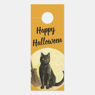 ヴィンテージハッピーハローウィンバスルーム 黒猫 ドアノブサイン