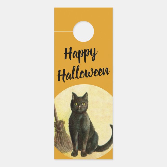 ヴィンテージハッピーハローウィンバスルーム |黒猫 ドアノブサイン (正面)
