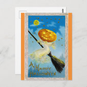 ヴィンテージハッピーハローウィンパンプキンウィッチ ポストカード (正面/裏面)