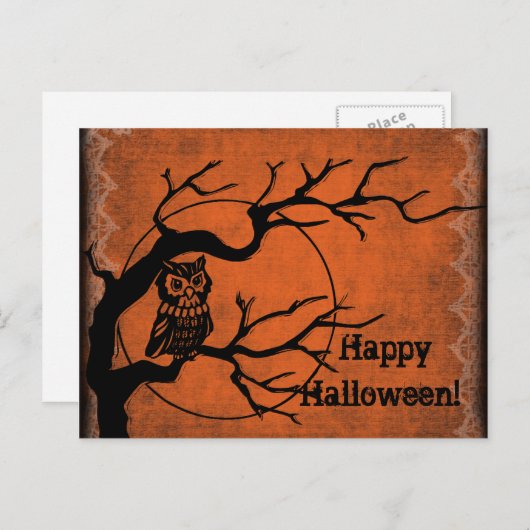 ヴィンテージハッピーハローウィンフクロウ シーズンポストカード (正面/裏面)