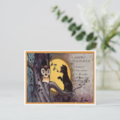 ヴィンテージハッピーハローウィンブラックキャットオンザブランチ ポストカード (スタンド正面)