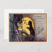 ヴィンテージハッピーハローウィンブラックキャットオンザブランチ ポストカード (正面/裏面)