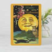 ヴィンテージハッピーハローウィンムーン、ウィッチ、フクロウ&キャッツ カード (スタンド正面)