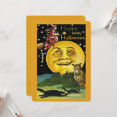 ヴィンテージハッピーハローウィンムーン、ウィッチ、フクロウ&キャッツ カード (正面/裏面インサイチュ)