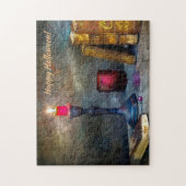 ヴィンテージハッピーハローウィンレッドキャンドルアンドオールドブックス ジグソーパズル (縦)