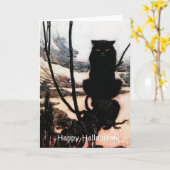 ヴィンテージハッピーハローウィン不気味キャットアーサーラクカム カード (黄色い花)