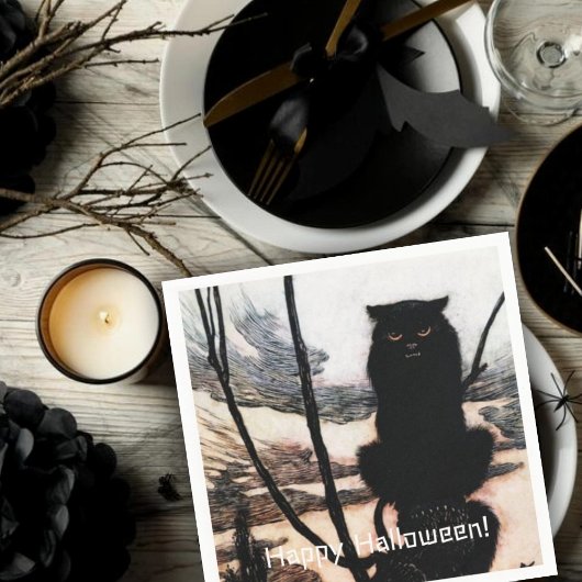 ヴィンテージハッピーハローウィン不気味キャットアーサーラクカム スタンダードカクテルナプキン