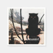 ヴィンテージハッピーハローウィン不気味キャットアーサーラクカム スタンダードカクテルナプキン (正面)
