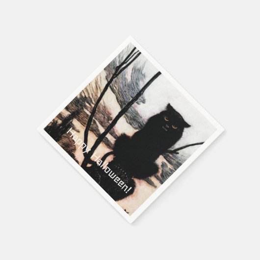 ヴィンテージハッピーハローウィン不気味キャットアーサーラクカム スタンダードカクテルナプキン (角)