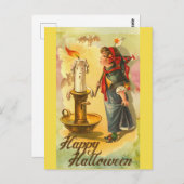 ヴィンテージハッピーハローウィン吹ガールアウトキャンドル ポストカード (正面/裏面)