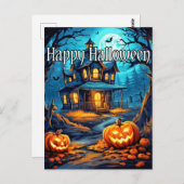 ヴィンテージハッピーハローウィン幽霊のよく出るハウス ポストカード (正面/裏面)