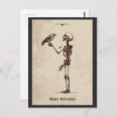 ヴィンテージハッピーハローウィン怖いスケルトンバード ポストカード (正面/裏面)