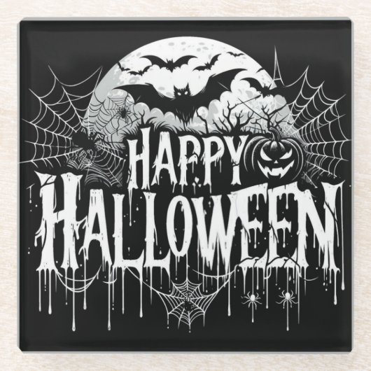 ヴィンテージハッピーハローウィン芸術 ガラスコースター (正面)