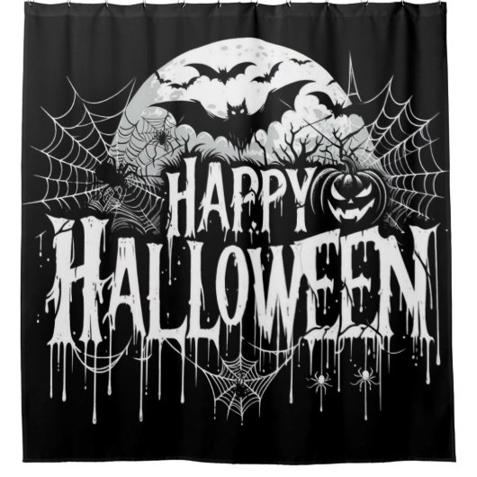 ヴィンテージハッピーハローウィン芸術 シャワーカーテン (正面)