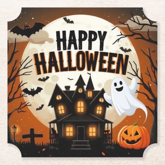 ヴィンテージハッピーハローウィン芸術 ペーパーコースター (正面)