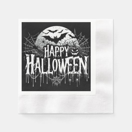 ヴィンテージハッピーハローウィン芸術 縁ありカクテルナプキン (正面)