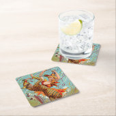 ヴィンテージハッピーハローウィン踊り スクエアペーパーコースター (インサイチュ)