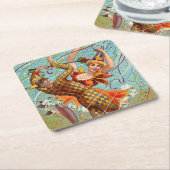 ヴィンテージハッピーハローウィン踊り スクエアペーパーコースター (アングル)