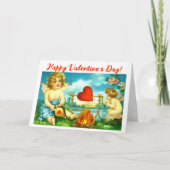 ヴィンテージハッピーバレンタインデーハートエンジェルキューピッド カード (正面)