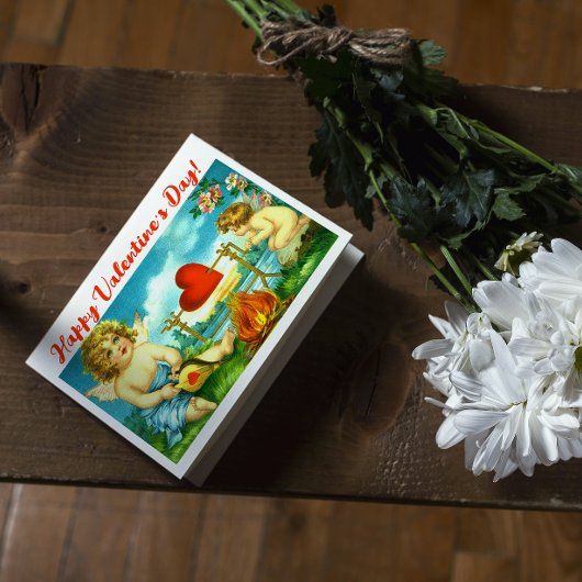 ヴィンテージハッピーバレンタインデーハートエンジェルキューピッド カード
