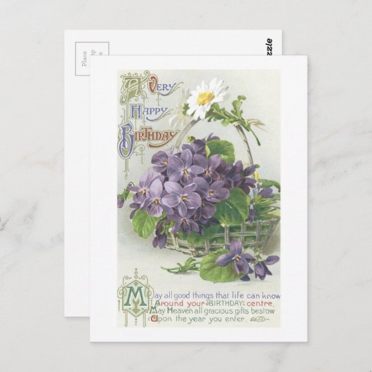 ヴィンテージハッピーバースデーはがき ポストカード (正面/裏面)