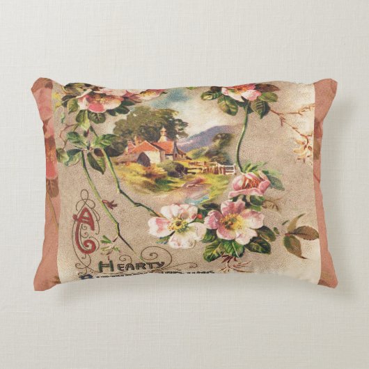 ヴィンテージハッピーバースデーカードアートワーク アクセントクッション (正面)