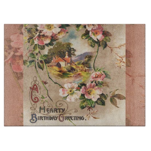 ヴィンテージハッピーバースデーカードアートワーク カッティングボード (正面)