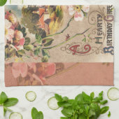 ヴィンテージハッピーバースデーカードアートワーク キッチンタオル (折り畳み)