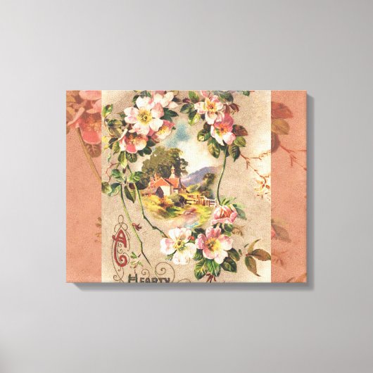 ヴィンテージハッピーバースデーカードアートワーク キャンバスプリント (正面)