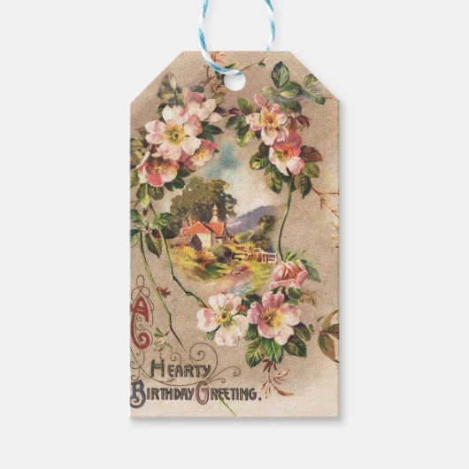 ヴィンテージハッピーバースデーカードアートワーク ギフトタグ (正面)