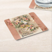 ヴィンテージハッピーバースデーカードアートワーク スクエアペーパーコースター (アングル)