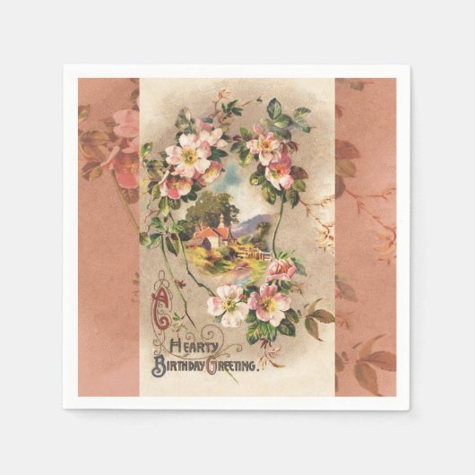 ヴィンテージハッピーバースデーカードアートワーク スタンダードカクテルナプキン (正面)
