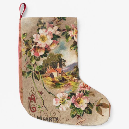 ヴィンテージハッピーバースデーカードアートワーク スモールクリスマスストッキング (正面)