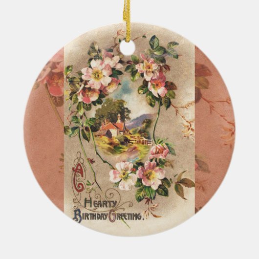 ヴィンテージハッピーバースデーカードアートワーク セラミックオーナメント (裏面)