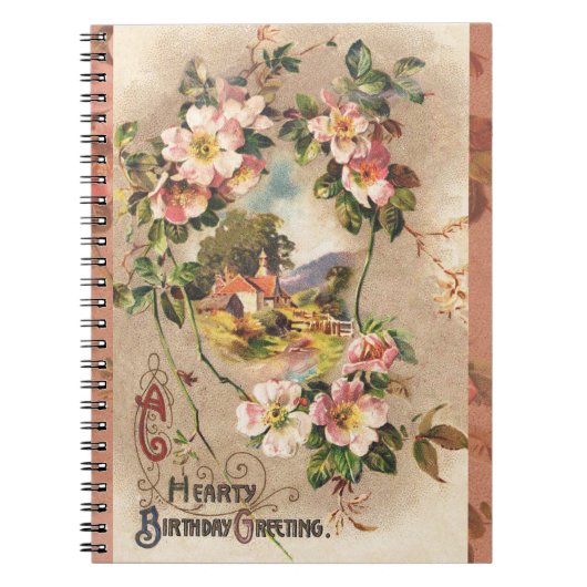 ヴィンテージハッピーバースデーカードアートワーク ノートブック (正面)
