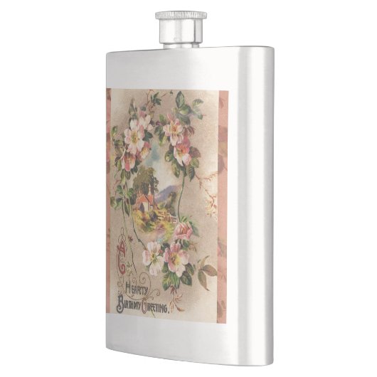 ヴィンテージハッピーバースデーカードアートワーク フラスク (左)