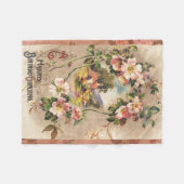 ヴィンテージハッピーバースデーカードアートワーク フリースブランケット (正面(横))