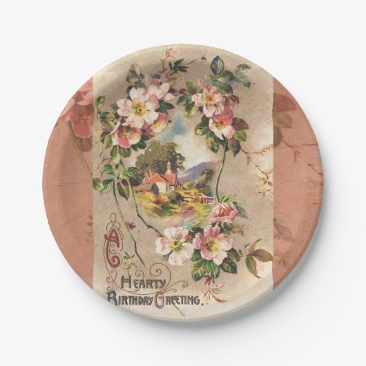 ヴィンテージハッピーバースデーカードアートワーク ペーパープレート (正面)