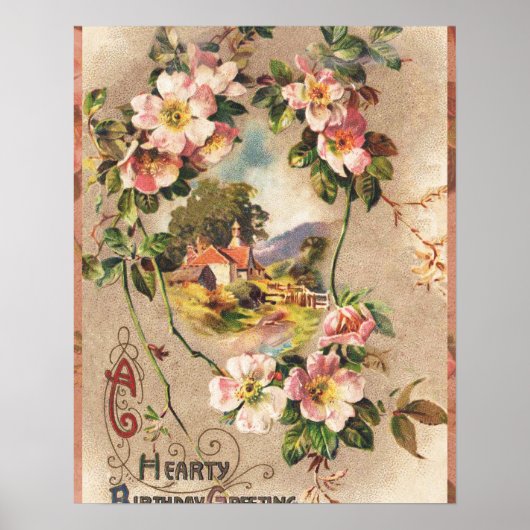 ヴィンテージハッピーバースデーカードアートワーク ポスター (正面)