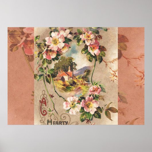 ヴィンテージハッピーバースデーカードアートワーク ポスター (正面)