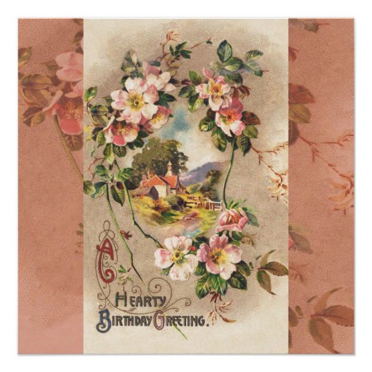 ヴィンテージハッピーバースデーカードアートワーク ポスター (正面)
