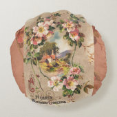 ヴィンテージハッピーバースデーカードアートワーク ラウンドクッション (裏面)