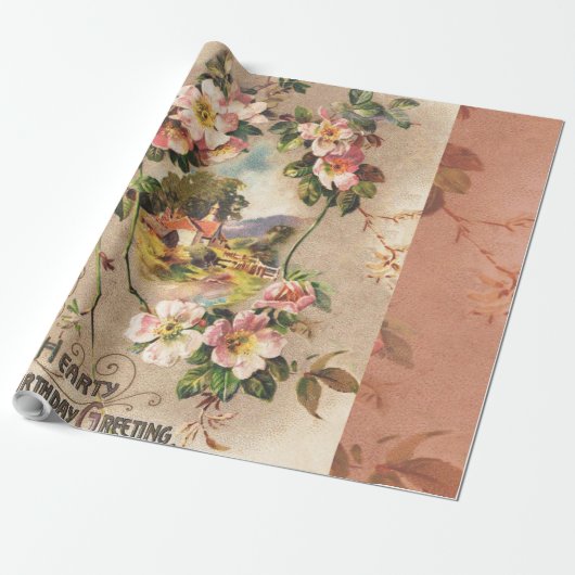 ヴィンテージハッピーバースデーカードアートワーク ラッピングペーパー (アンロールド)