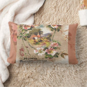 ヴィンテージハッピーバースデーカードアートワーク ランバークッション (ブランケット)