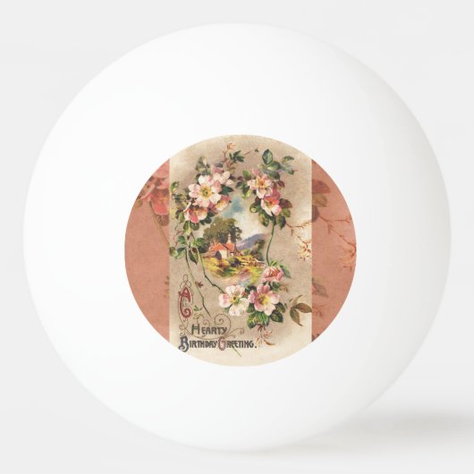 ヴィンテージハッピーバースデーカードアートワーク 卓球ボール (正面)