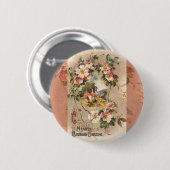 ヴィンテージハッピーバースデーカードアートワーク 缶バッジ (正面&裏面)