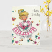 ヴィンテージハッピーバースデーガールインドレス カード (黄色い花)