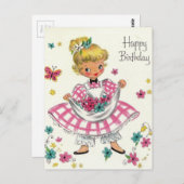 ヴィンテージハッピーバースデーガールインドレス ポストカード (正面/裏面)